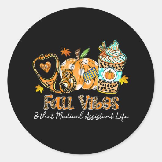 Herfst vibes en dat medische instant leven stethos ronde sticker (Voorkant)