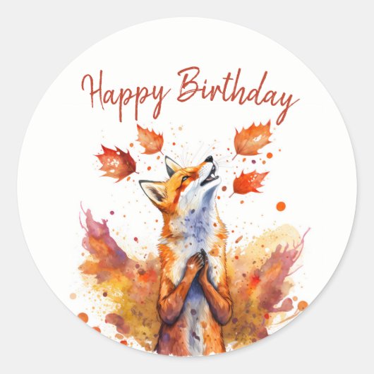 Herfst vibes Fox - Verjaardag Ronde Sticker (Voorkant)