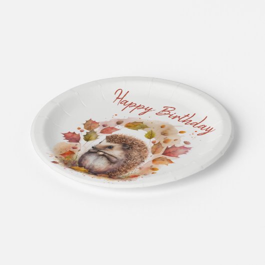 Herfst vibes Hedgehog - Verjaardag Papieren Bordje (Gekanteld)