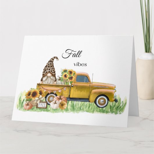 Herfst Vibes Leopard Gnome Sunflower Yellow Pickup Kaart (Voorkant)