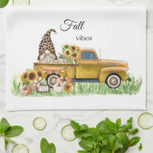 Herfst Vibes Leopard Gnome Sunflower Yellow Pickup Theedoek (Gevouwen)