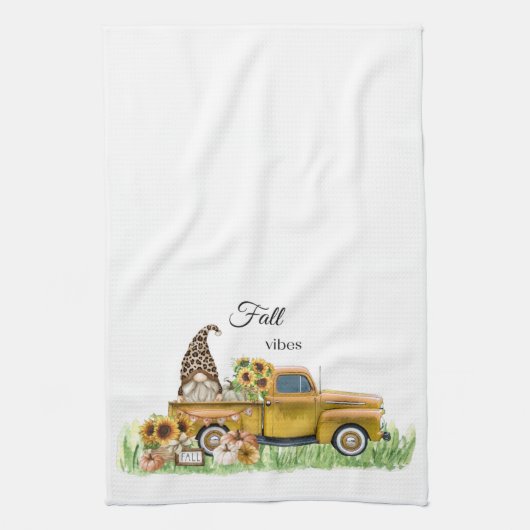Herfst Vibes Leopard Gnome Sunflower Yellow Pickup Theedoek (Verticaal)
