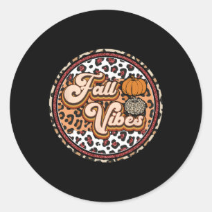 Herfst Vibes Retro Leopard Circle Pumpkin Ronde Sticker