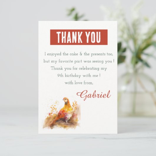 Herfst Vibes Waterverf fazant - Verjaardag Bedankkaart (Staand voorkant)