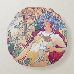 Herfst (Vier Seizoenen), Alphonse Mucha Kussenhoes Rond Kussen