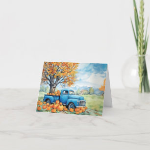 Herfst Vintage Pick-up en Pompoenen Blanco Notitiekaartje