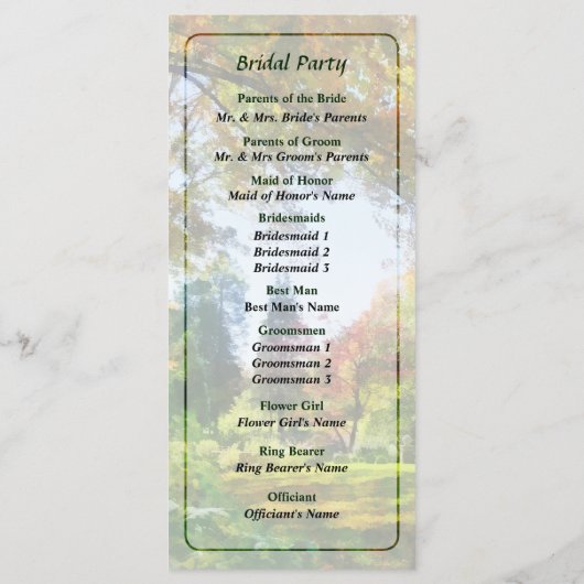 Herfst Vista bruiloft programma (Achterkant)