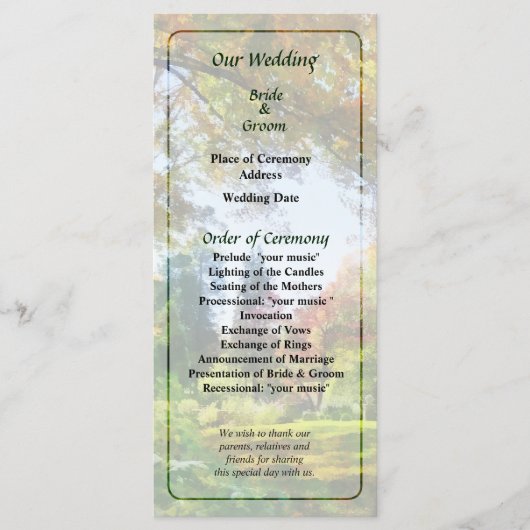 Herfst Vista bruiloft programma (Voorkant)