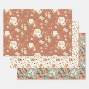 Herfst Vlinder BOHO Bloemig Herfst Thanksgiving Inpakpapier Vel