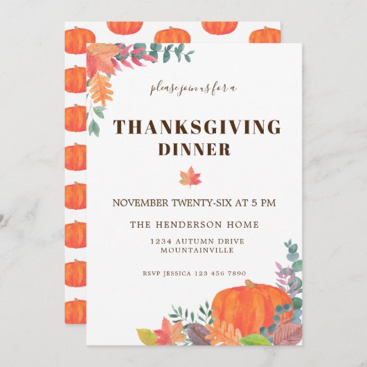 Herfst Vloeiingspomkin Thanksgiving Dinner Kaart (Voorkant / Achterkant)