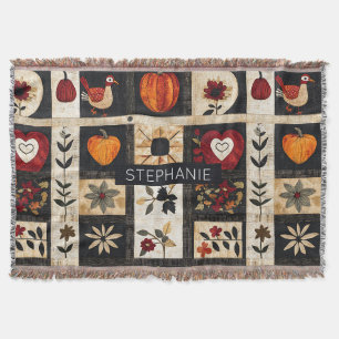 Herfst Volkskunst Quilt Patroon Rustieke Botanis Deken