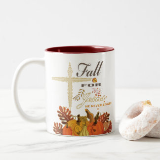 Herfst voor Jezus die hij nooit verlaat.   Tweekleurige Koffiemok