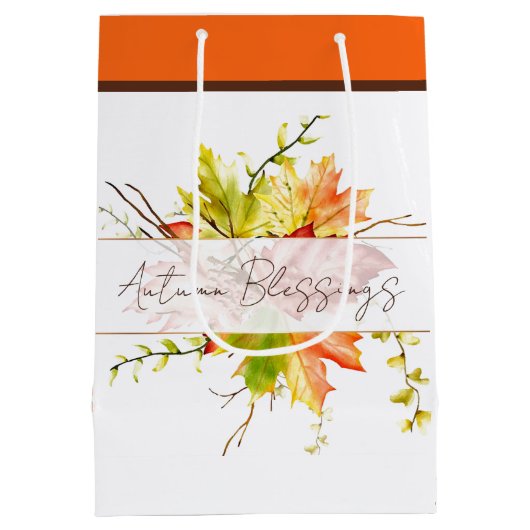 Herfst voorbeeldbladeren met aangepaste tekst medium cadeauzakje (Achterkant)