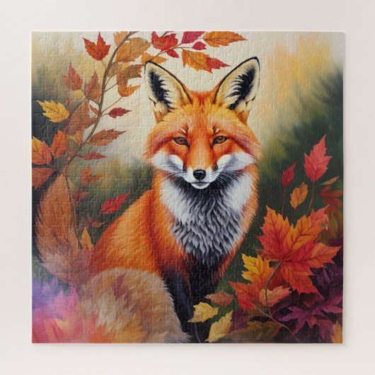 herfst vos schilderij legpuzzel (Verticaal)
