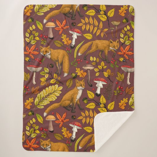 Herfst vossen op chocoladebruin sherpa deken (Voorkant)
