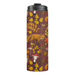 Herfst vossen op chocoladebruin thermosbeker