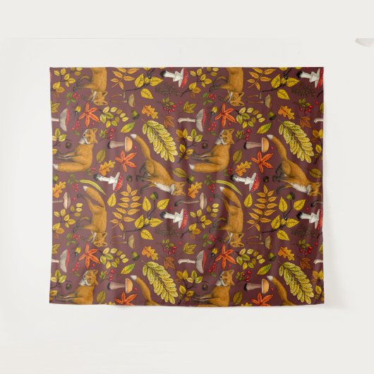 Herfst vossen op chocoladebruin wandkleed (Voorkant (horizontaal))