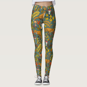 Herfst vossen op pijnboomgroen leggings