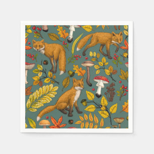 Herfst vossen op pijnboomgroen servet