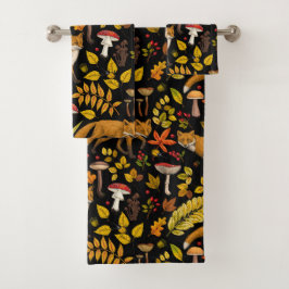 Herfst vossen op zwart bad handdoek