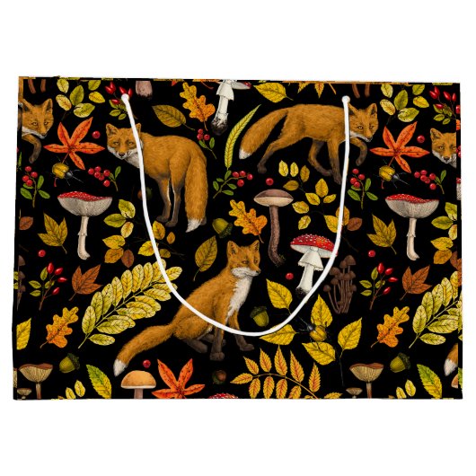 Herfst vossen op zwart groot cadeauzakje (Achterkant)