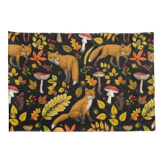 Herfst vossen op zwart kussensloop (Achterkant-Rechts)