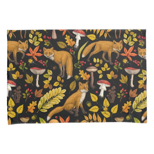 Herfst vossen op zwart kussensloop (Voorkant-Rechts)