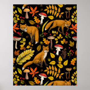 Herfst vossen op zwart poster