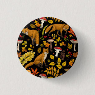 Herfst vossen op zwart ronde button 3,2 cm