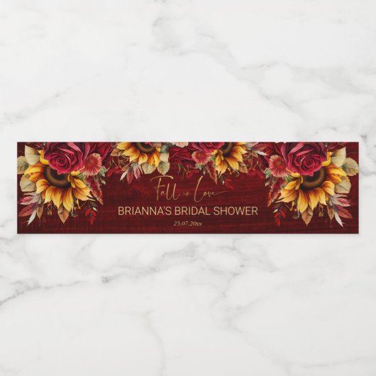Herfst vrijgezellenfeest bordeaux rozen zonnebloem waterfles etiket (Enkel label)