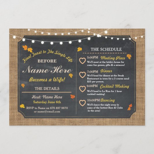 Herfst Vrijgezellenfeest Chalk Itinerary Bachelore Programma (Voorkant)