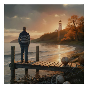 Herfst Vuurtoren Steiger Kust Vrede Perfect Poster
