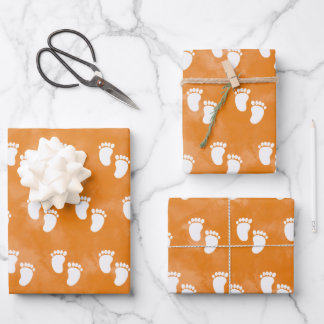 Herfst Waterverf Baby shower voetafdrukpatroon Inpakpapier Vel