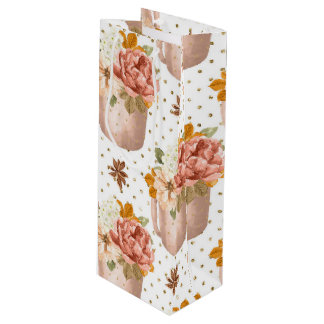 HERFST WATERVERF BEKER MET BLOEMEN WIJN CADEAUTAS