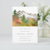 Herfst Waterverf Bergen Pijnbomen Save the Date (Staand voorkant)