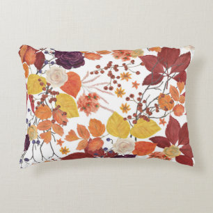 Herfst Waterverf Bladeren en Rozen Accent Kussen