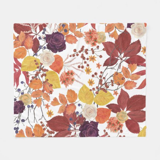 Herfst Waterverf Bladeren en Rozen Fleece Deken (Voorkant (Horizontaal))