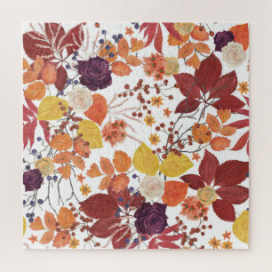 Herfst Waterverf Bladeren en Rozen Legpuzzel