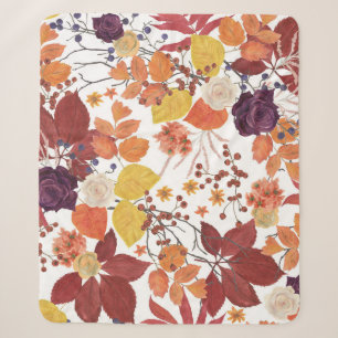 Herfst Waterverf Bladeren en Rozen Sherpa Deken