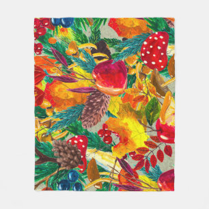 Herfst Waterverf bladeren paddenstoelen patroon Fleece Deken