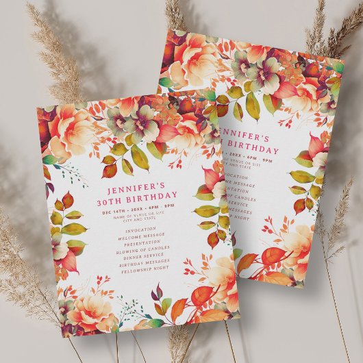 Herfst Waterverf Bloemen 30e Verjaardagsprogramma Kaart