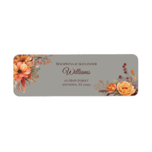 Herfst Waterverf Bloemen Bruiloft Retouradres Etiket