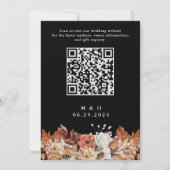 Herfst Waterverf Bloemen op Zwarte QR Code Bruilof Kaart (Achterkant)