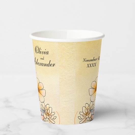 Herfst Waterverf Bloemen Terracotta Gele bruiloft Papieren Bekers (Links)