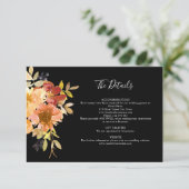 Herfst Waterverf Bloemen Zwart Bruiloft Details Informatiekaartje (Staand voorkant)