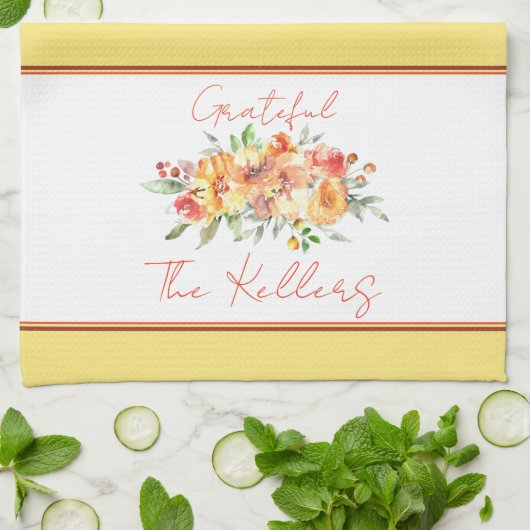 Herfst waterverf bloemengepersonaliseerde aangepas theedoek (Gevouwen)