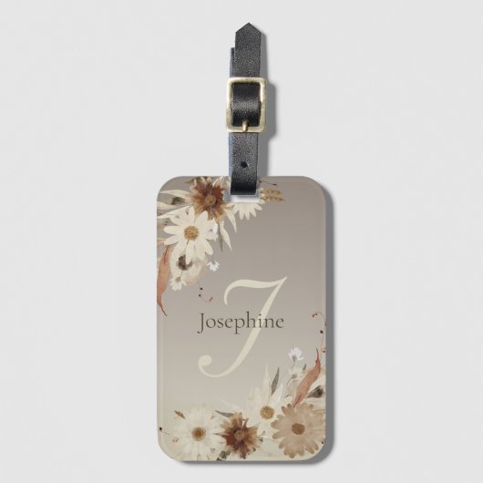 Herfst Waterverf Bloemmonogram gepersonaliseerd Bagagelabel (Voorkant (verticaal))