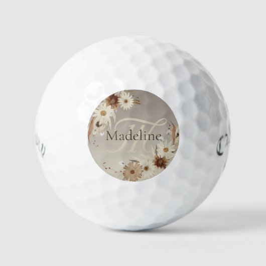 Herfst Waterverf Bloemmonogram gepersonaliseerd Golfballen (Voorkant)