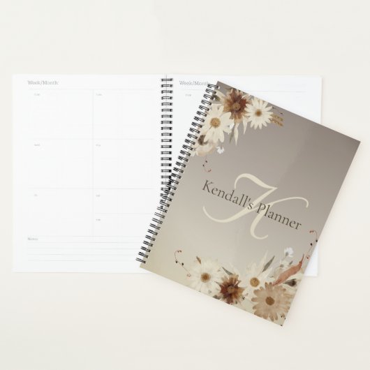 Herfst Waterverf Bloemmonogram gepersonaliseerd Planner (Display)