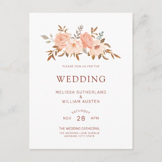 Herfst Waterverf Blush Bloemen Bruiloft Uitnodiging Briefkaart (Voorkant)